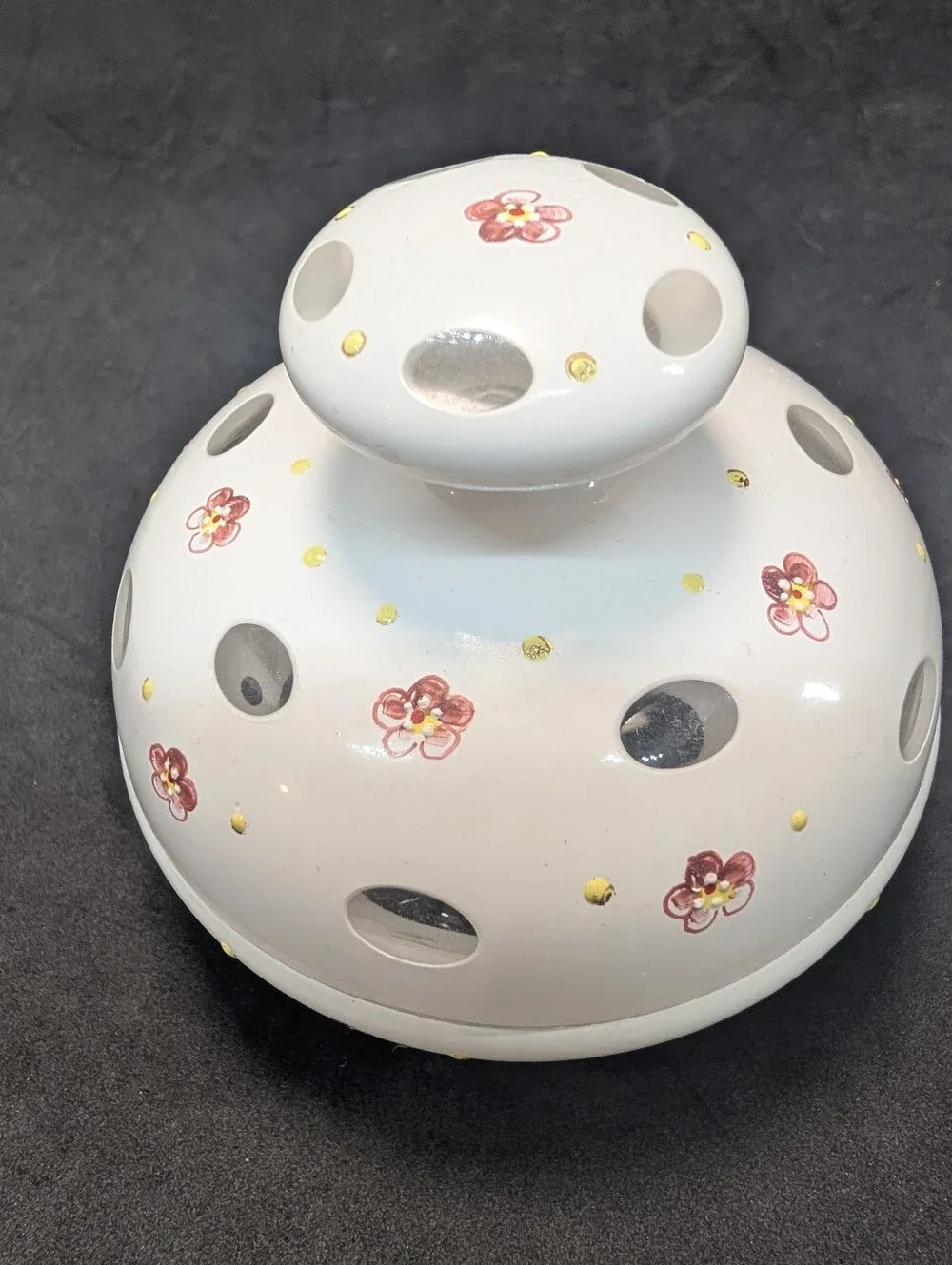 Vintage Czech Glass Vanity Set Vase Covered Powder Dish Hand Painted Floral